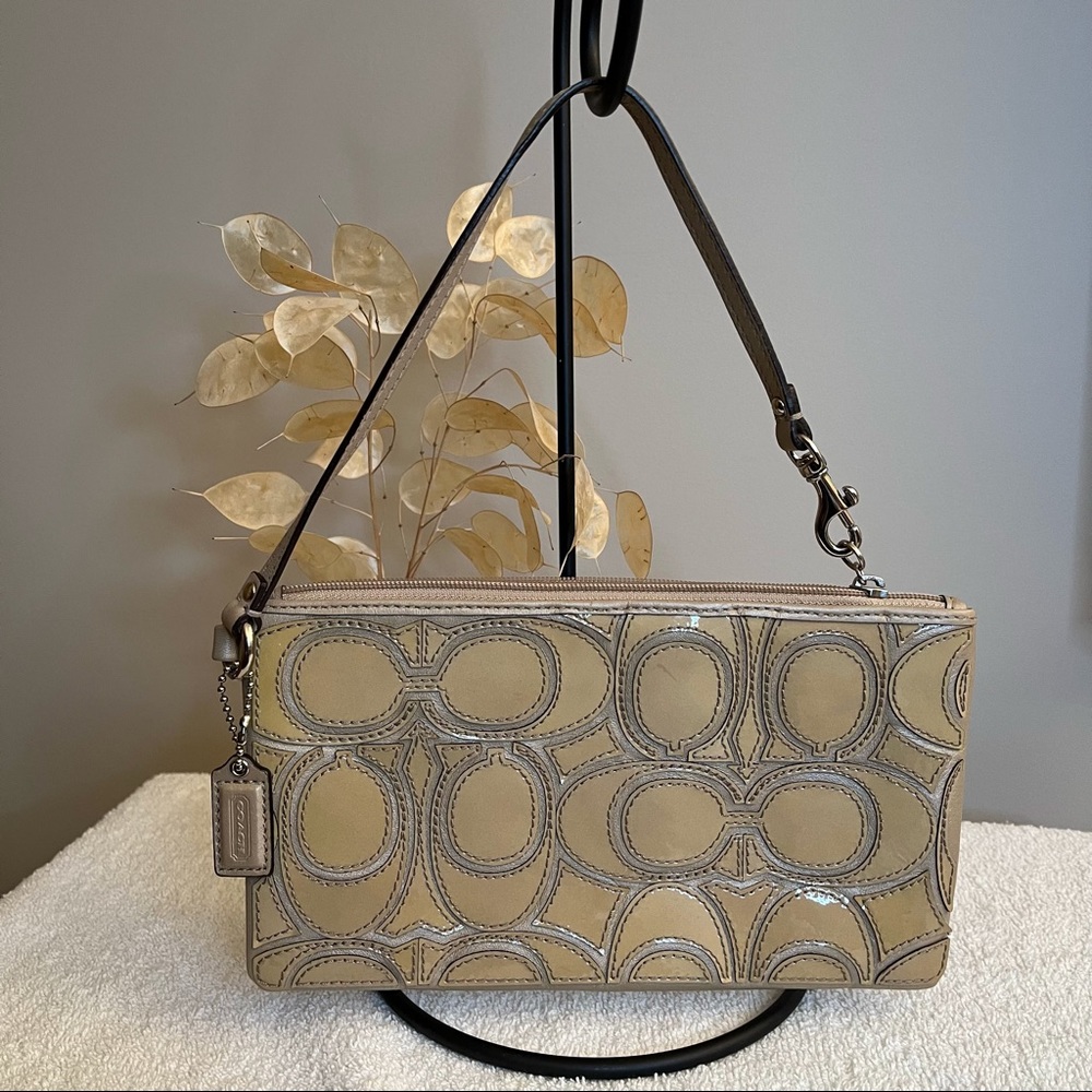 Coach Signature Embossed Patent Leather Beige Wristlet